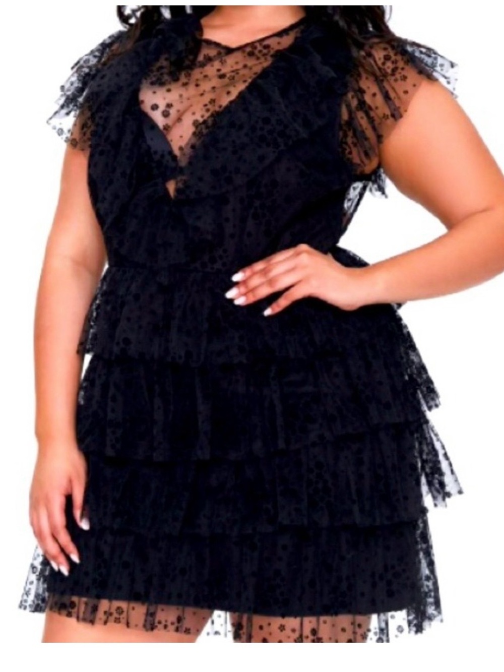 Forever21 Tiered Mesh Flocked Mini Dress Size 1X